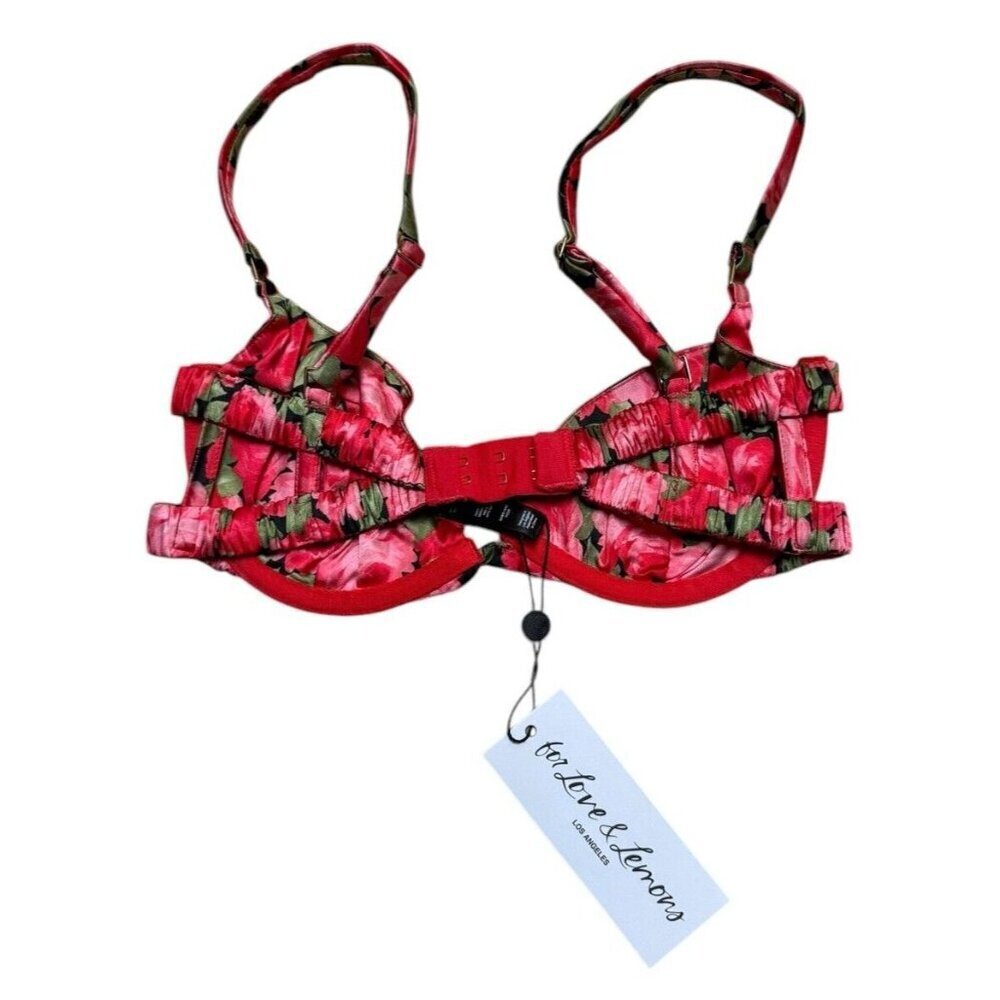 For Love And Lemons Floral Red Pink Underwire Bra - Picture 4 of 6